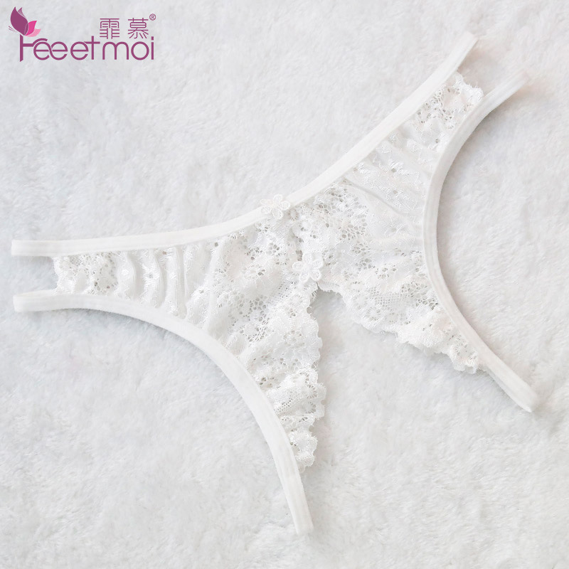 Fei Mu comercio exterior ropa interior sexy de mujer europea y americana perspectiva sexy encaje transparente entrepierna abierta ropa interior de mujer 7132