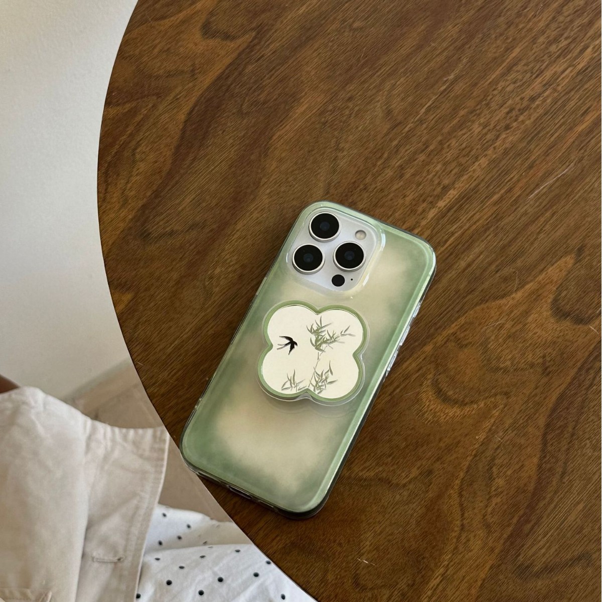 Retro verde mancha bambú para Apple 15ProMax funda para teléfono móvil 14/13 Soporte de espejo 16Pro pareja 16