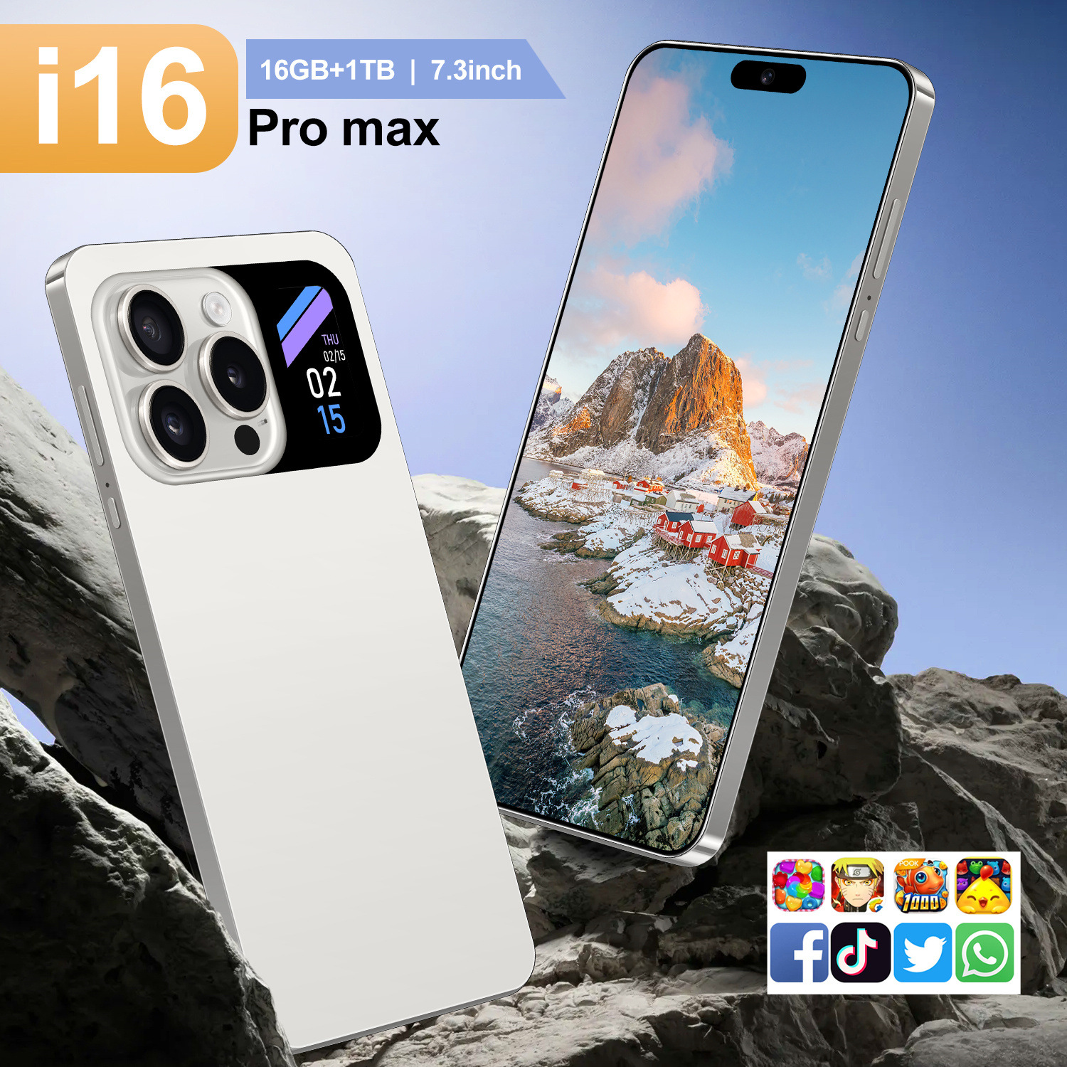 Cross-Border Hot-Selling I16Pro Max Android Smartphone 7.3 Large Screen 16+1t Shopee Tk Hot Model Can Be Shipped on Behalf of Others