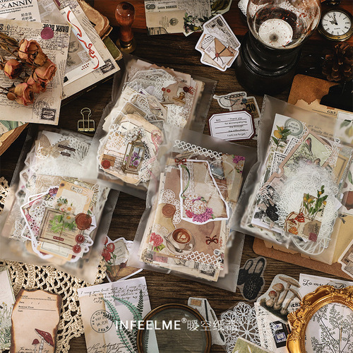 Infeel.me Material Pack Long Night Book Series Retro Literary Style Handbook Diary Decoration Stickers 4 Types