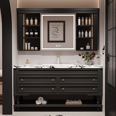 オークフランス式レトロ浴室キャビネットセットアメリカ式トイレ床置き洗面台洗面台洗面器洗面器浴室