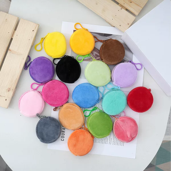 Fruit color plush round coin purse keychain cute wallet ladies ID card bag simple coin bag wholesale