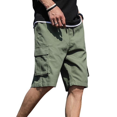 Men's Summer Plain Cotton Beach Sports Casual Loose 5-Pocket Work Pants, Korean Style Trendy