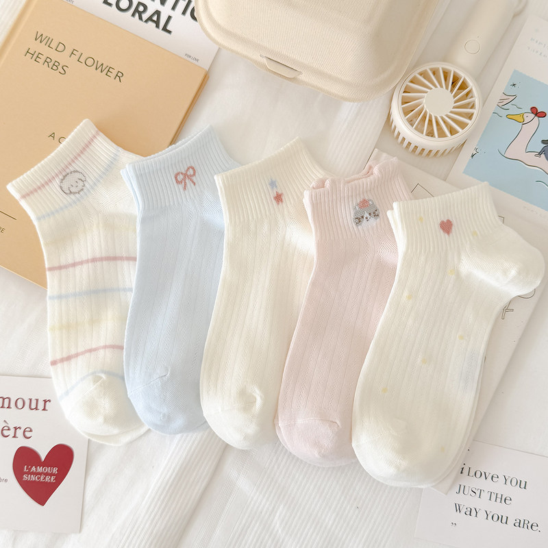 Children's Socks Blue and White Pink Summer Thin Socks Girls' Short Socks Korean Style Cartoon Breathable Mesh Cute Boat Socks New Style