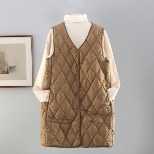 Foreign trade solid-color mid-length slim-fit cotton vest—new spring, autumn, and winter style waistcoat/vest for layering under tops, collarless outerwear.