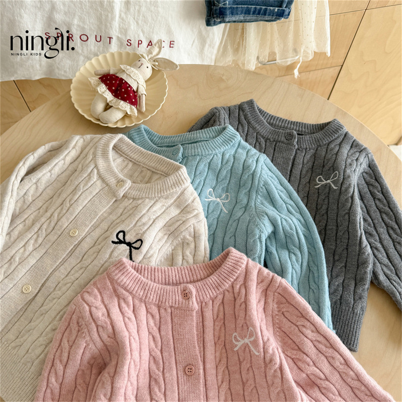 Ningli Solid Color Autumn Forest Style Knitted Cardigan Spring and Autumn New Fashion Children's Fashionable Girls' Autumn Sweater Coat