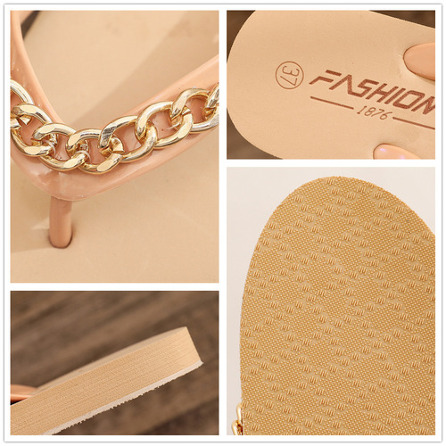 Summer beach shoes  new fashion flat flip-flops women's chain European and American cross-border foreign trade women's slippers for outer wear