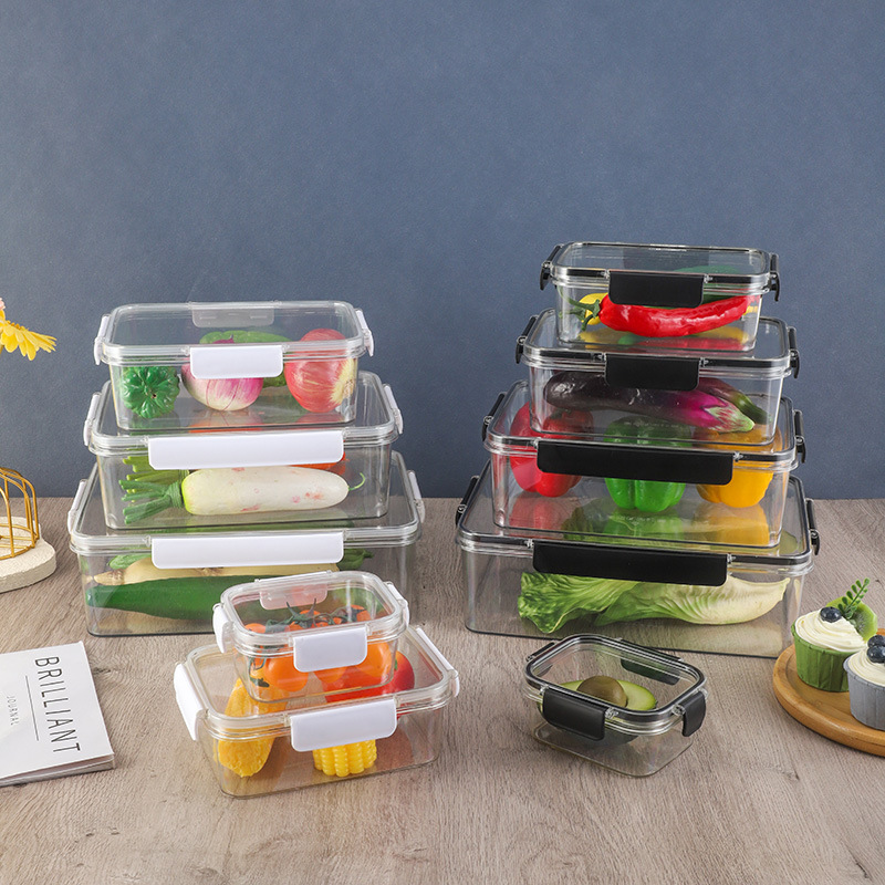 Caja de almacenamiento de refrigerador de grado alimenticio transparente sellado congelado alimentos encurtidos frutas de gran capacidad caja de plástico al por mayor