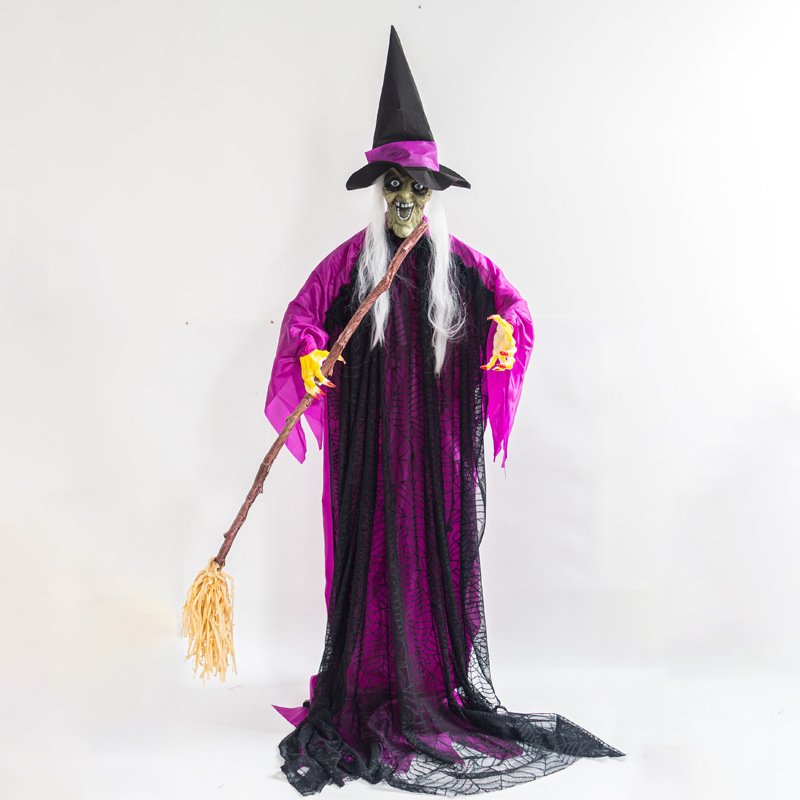 ハロウィーン国境を越えた新しい紫ほうきは魔女を立ち上げてテーマパークの電動誘導雰囲気装飾道具を飾った|undefined