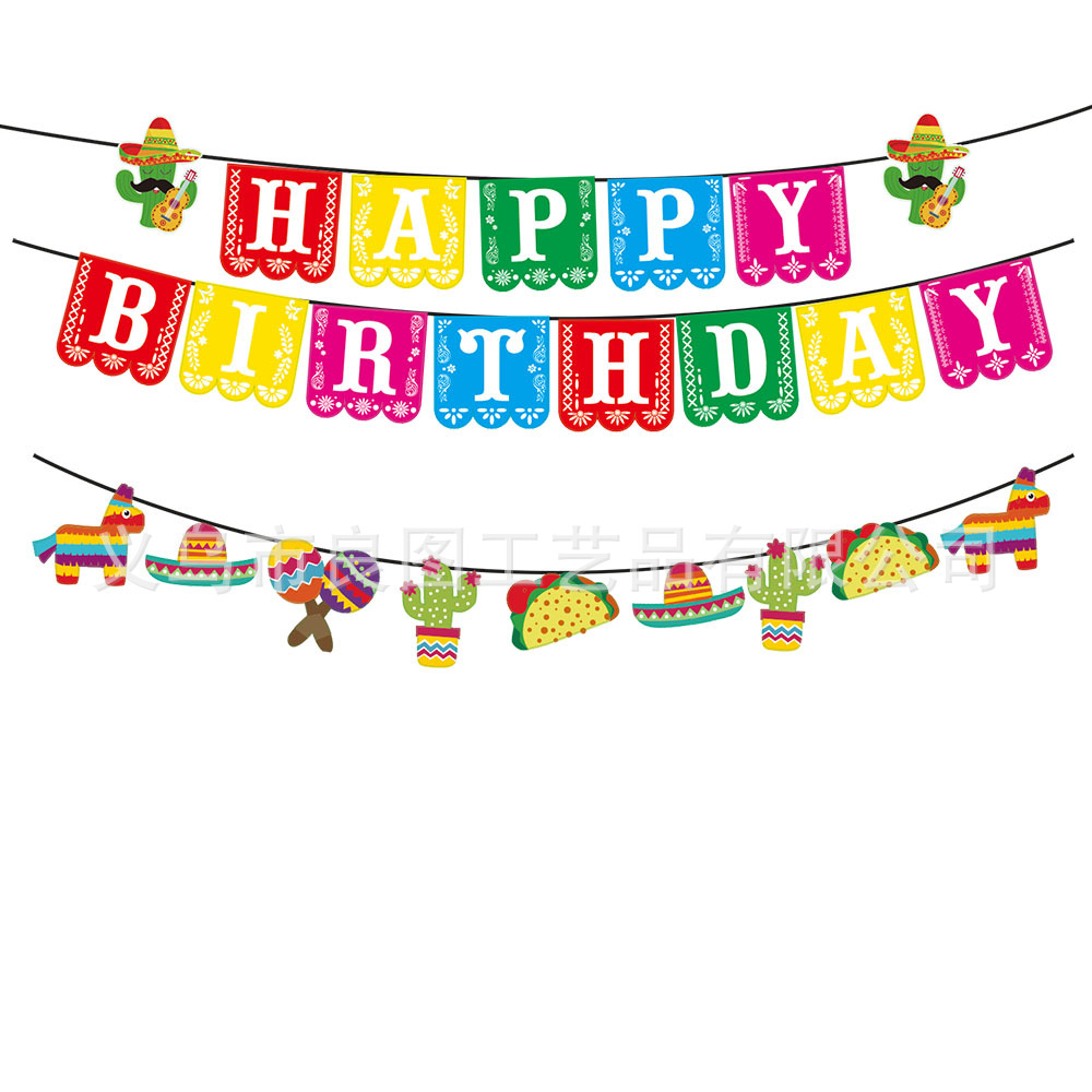 2024 Nuevo México tema cumpleaños fiesta decoración conjunto de tres piezas tirar bandera pastel insertar FIESTA Día de los muertos