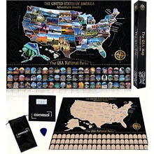 美国地图刮刮海报国家公园旅行记录纪念贴纸定 制刮刮海报