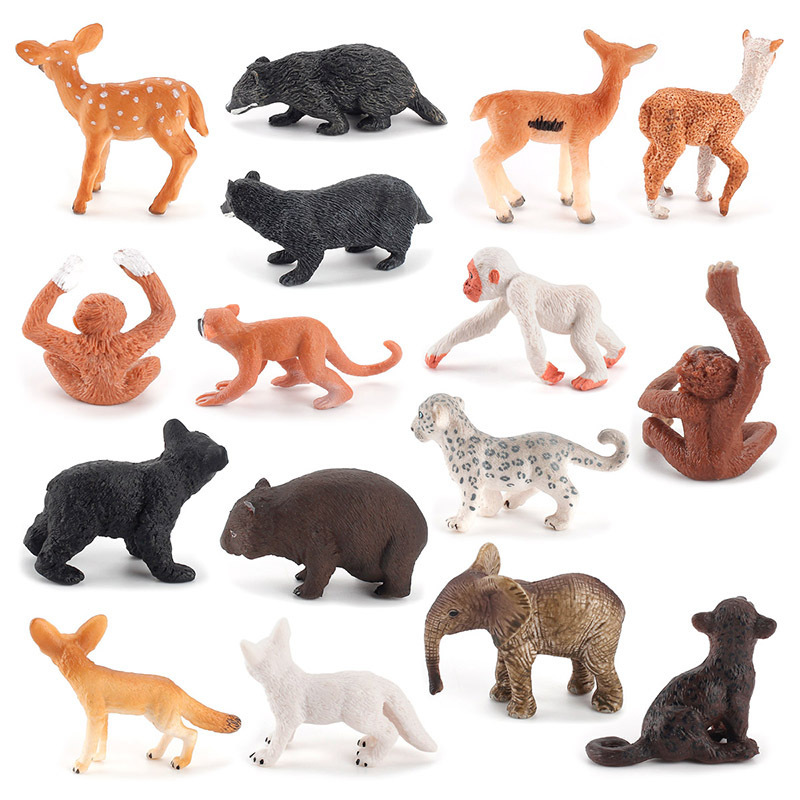 Animal forestal transfronterizo adornos simulación mini ardilla sólida elefante pequeño cangara juego de juguetes modelo de animales