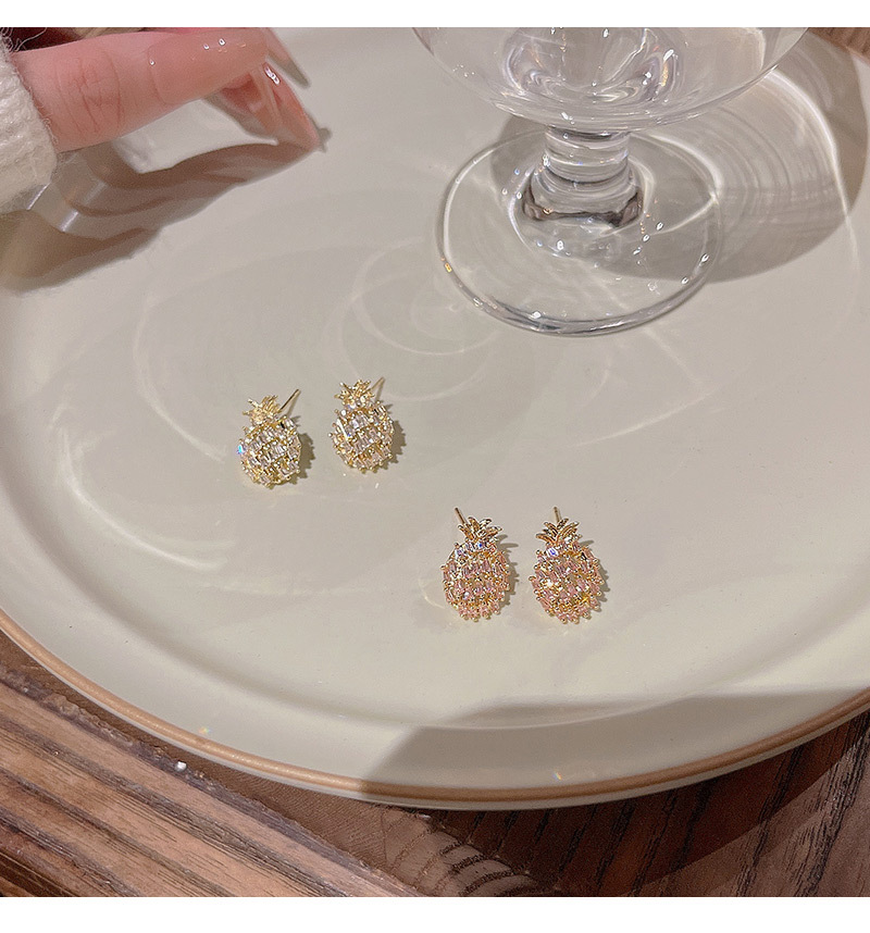 Simple Style Pineapple Copper Inlay Zircon Ear Studs 1 Pair