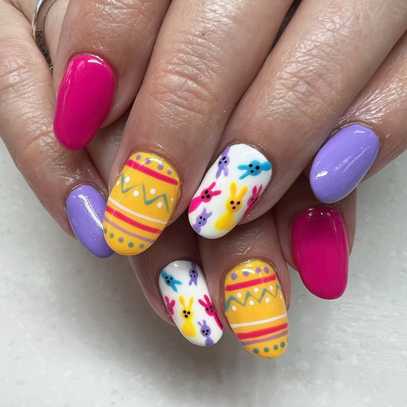 Easter Egg Bunny Nail Art Cross-Border Nail Art Spring Multi-Color Nail Pieces Oval Cute Fake Nails Easter Egg Bunny Nail Art Cross-Border Nail Art Spring Multi-Color Nail Pieces Oval Cute Fake Nails