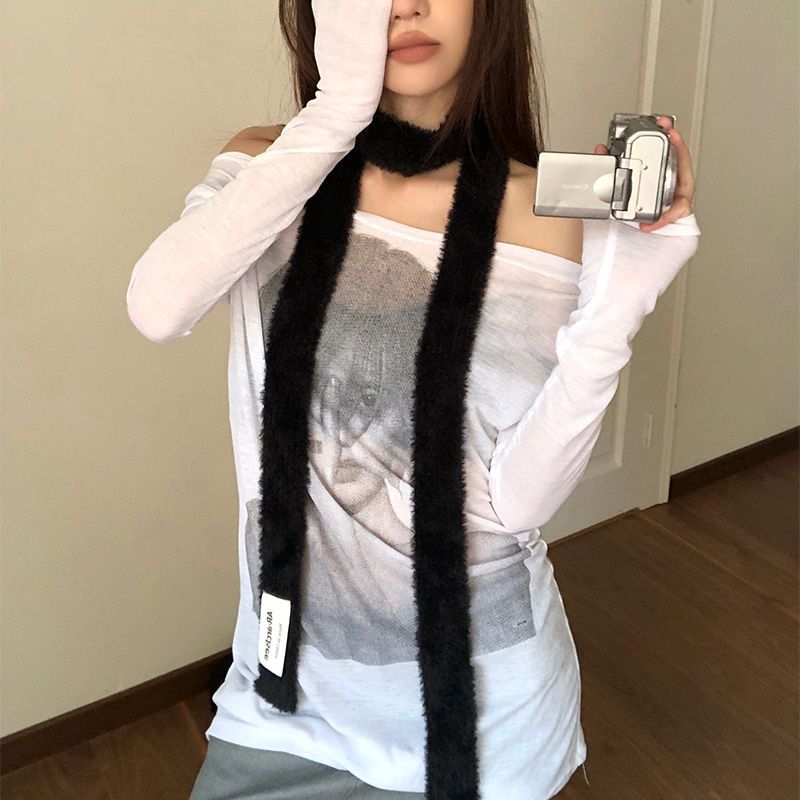 AR 퓨어 울 얇은 스카프-블랙