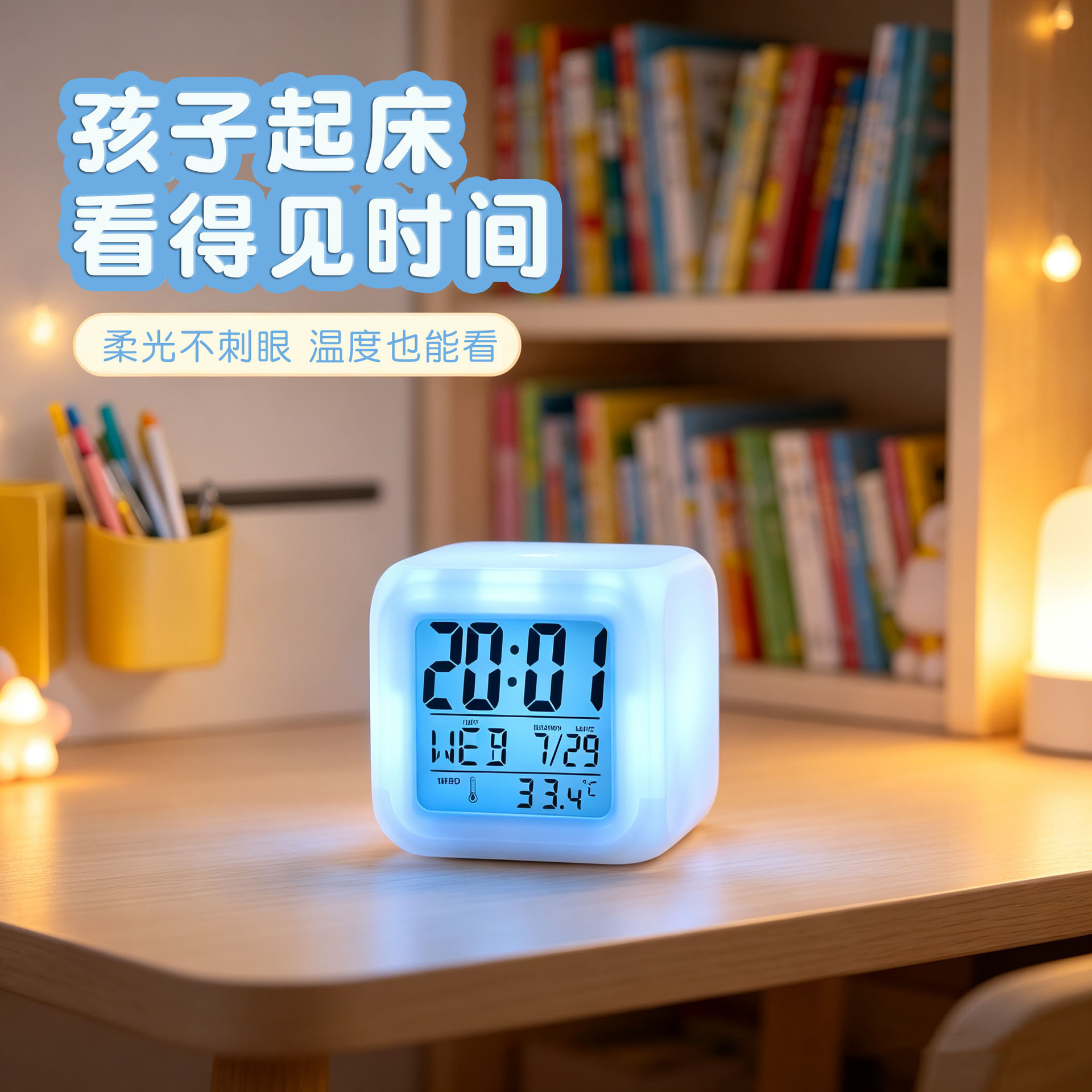 Cross -border colorful square clock square small alarm clock LED…