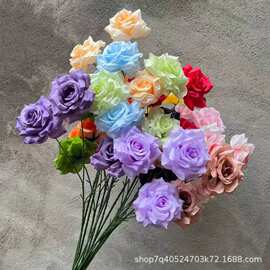 3头玫瑰钻石玫酒店迎宾区插花假花婚礼堂拱门造景装饰瀑布花墙