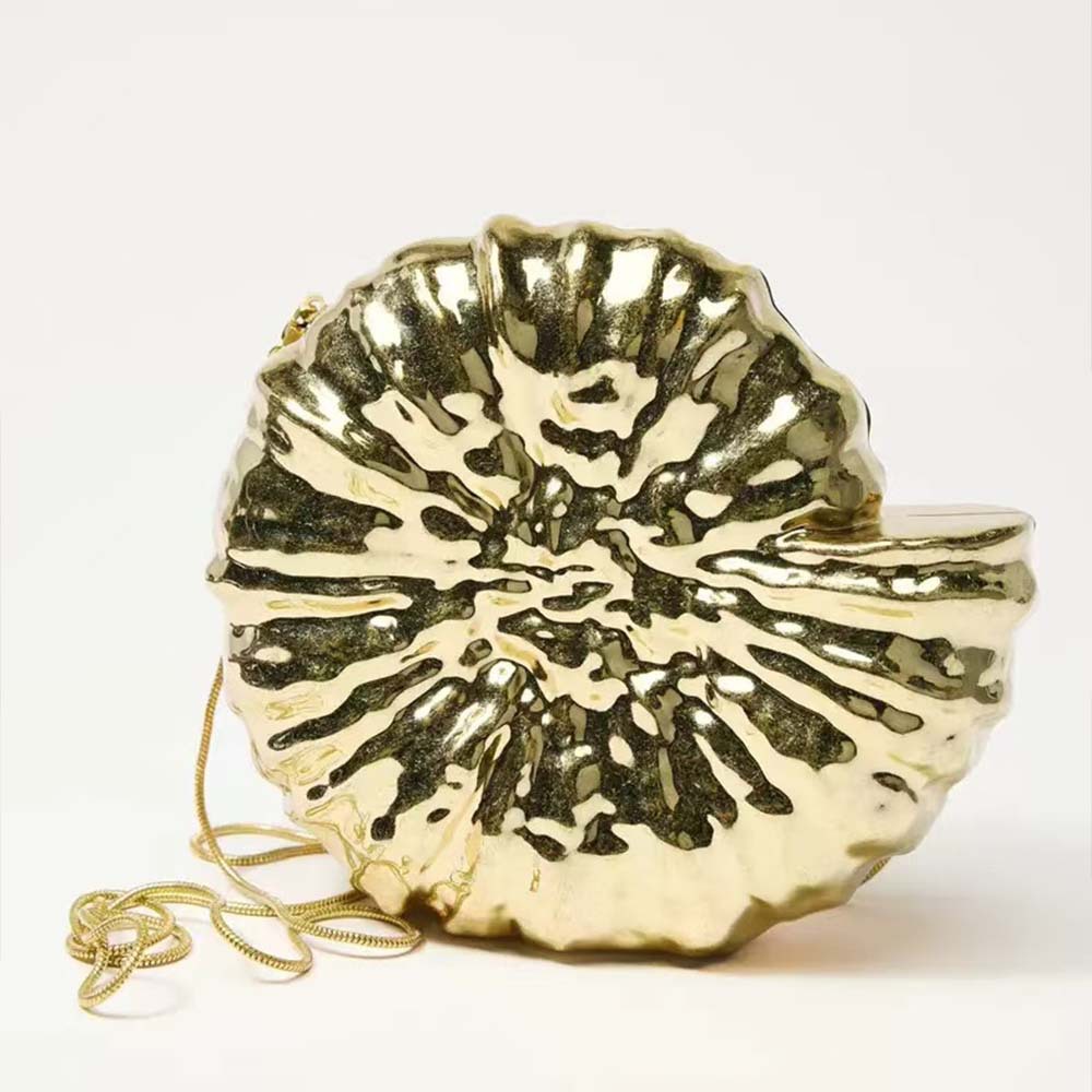 Elegante pochette da donna in metallo a forma di lumaca con tracolla a catena, chiusura magnetica e tasca interna per feste serali e uso quotidiano_voghion.com