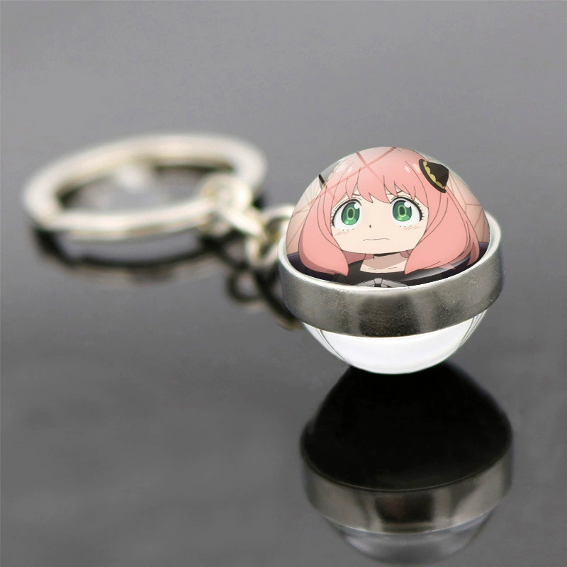 Double-sided glass pendant for keys, keychain, accessory