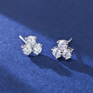 s925 silver earrings spot simple fashion temperament three diamond small earrings female Korean diamond earrings wholesale