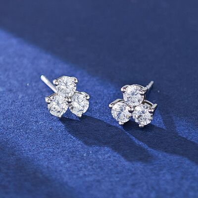 s925银耳饰现货简约时尚气质三钻小巧耳钉女韩版镶钻耳环批发|ru