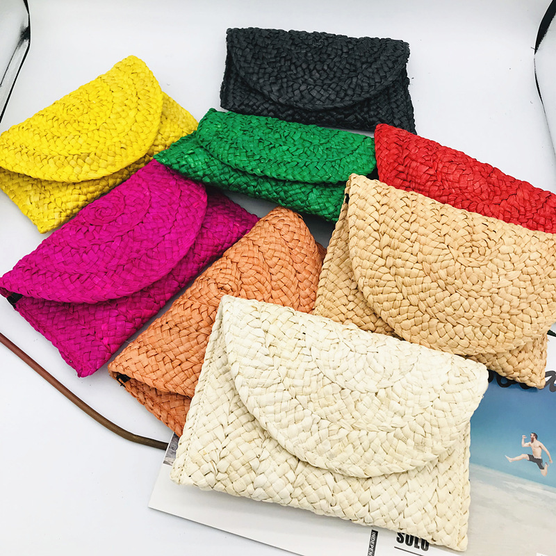 New Corn Fur and Straw Woven Bag Clutch Bag Women's Large Capacity Clamp Bag Handmade Woven Bag Mobile Phone Bag Coin Purse Japanese and Korean Style