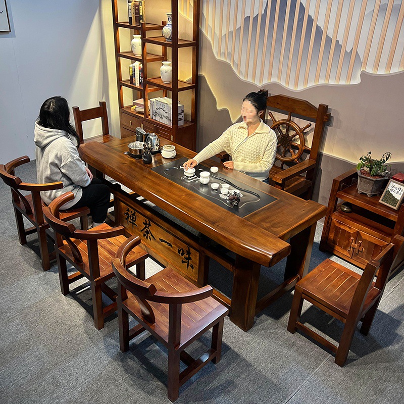 家用茶桌椅子組合家用套裝客廳實木茶几辦公室茶台一體復古原新品