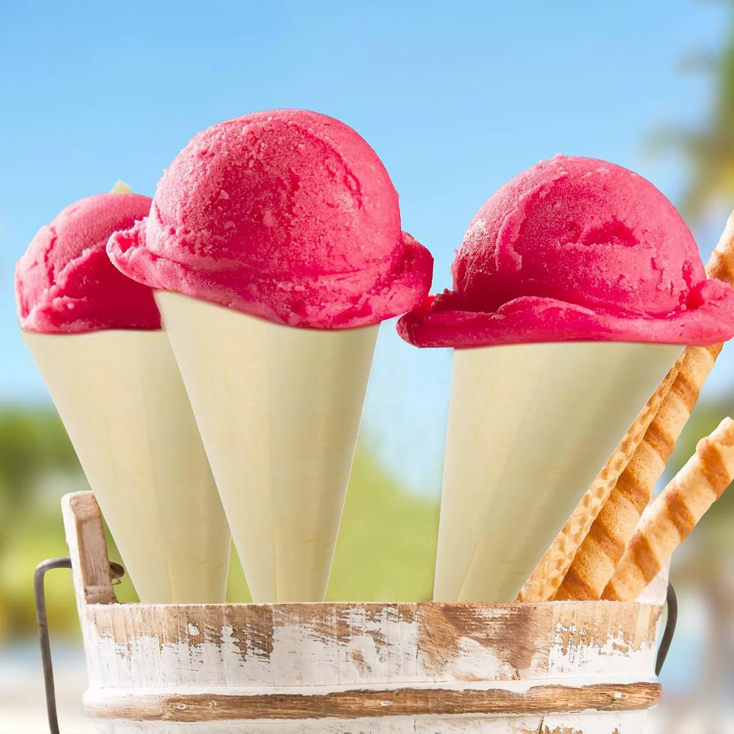 Трансграничное одноразовое мороженое ручной пищевой конус деревянный конус мороженое конус деревянная коническая чашка креп бумага деревянный конус