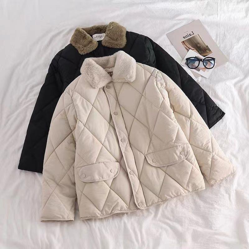 韩版菱格面包服冬季加厚羽绒棉服女2023新款小个子棉袄短外套棉衣
