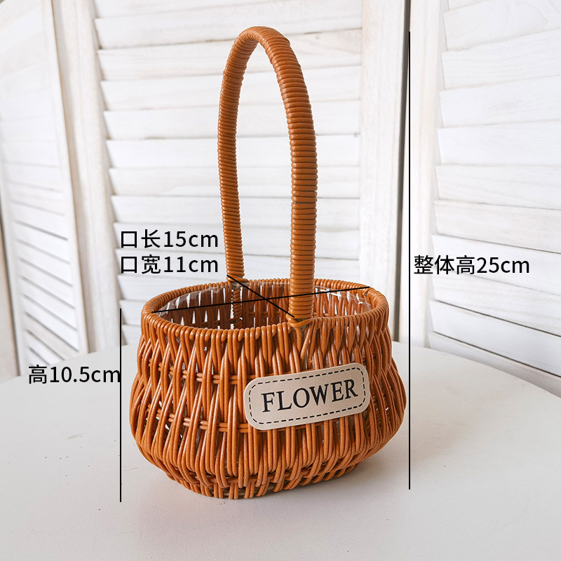 Cestas de flores de caña tejidas a mano canasta de mano pastoral creativa Qixi Festival de caña floral decorativa canasta huevo
