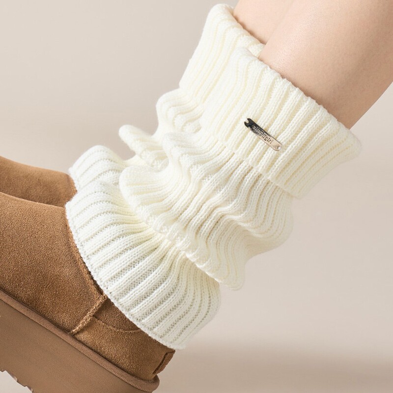 Trendy Knitted Leg Warmers for Women, Winter Thick Warm White Sock Covers, Paired with Snow Boots, Slouch Socks for Autumn and Winter