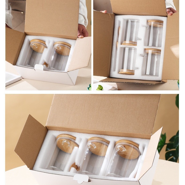 木蓋付き耐熱密封ガラス茶葉保存容器セット、キッチン収納用、木製スプーン付き|undefined