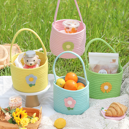 Ins-style picnic basket with creative Japanese cute hand-held fruit children's camping outdoor outdoor cotton-woven basket