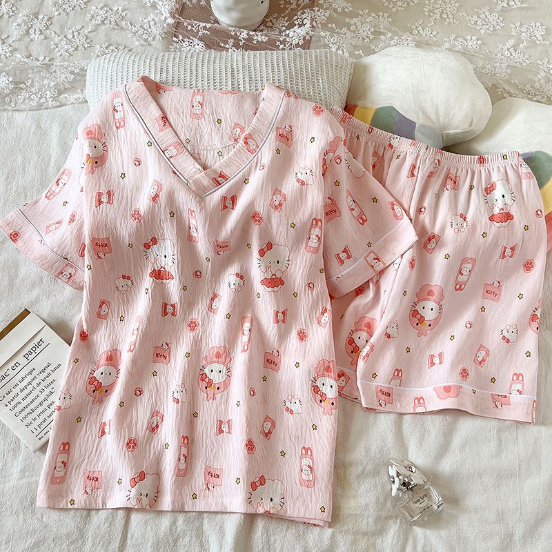 Comercio exterior transfronterizo en nombre de la nube pijamas de algodón para mujer verano nuevo tiro real dulce jersey pantalones cortos de manga corta traje de servicio a domicilio