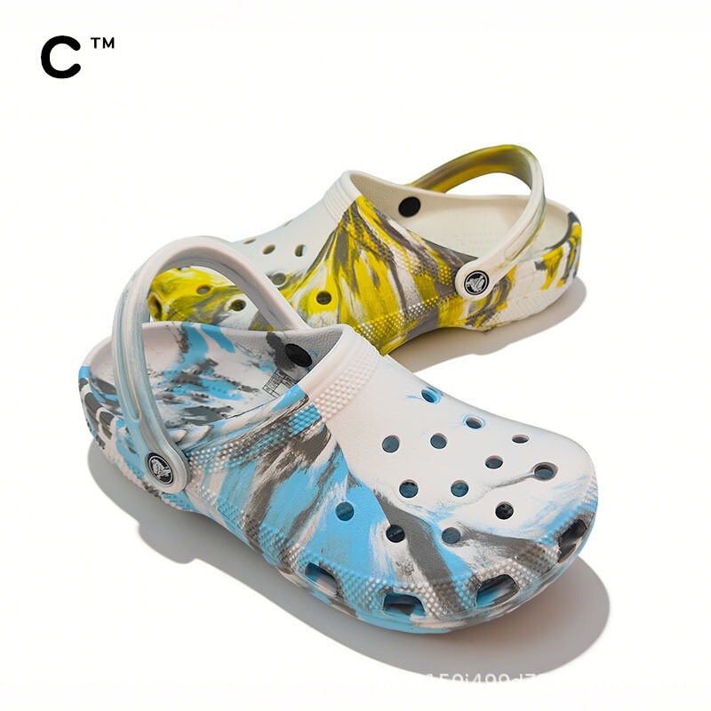 Cross Star Color-Blocked Clogs for Men and Women, Beach Shoes, Height-Increasing, Lightweight, Breathable Outdoor Couple's Closed-Toe Sandals