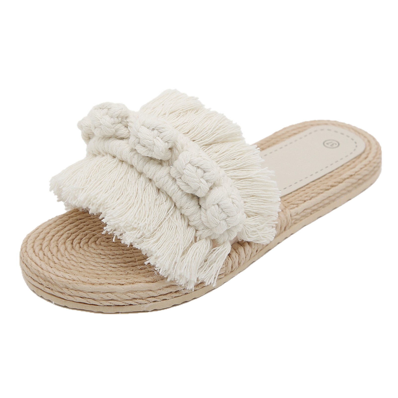 Cordón de algodón tejido a mano con bordas zapatos de mujer de moda de verano zapatos de vacaciones antideslizantes zapatillas de talón plano resistentes al desgaste