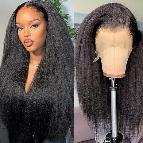 Corn Silk Wig European and American Women's Forehead Lace Yaki Wig Medium Parted Long Straight Hair Wigs Full Headgear