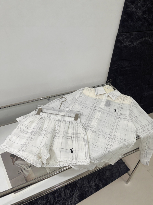 高品质~早秋新款polo领长袖衬衫套装亚麻天丝防晒衬衣短裤两件套|undefined