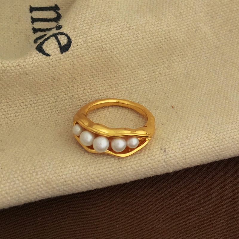 Retro Geometric Copper Rings Plating Artificial Pearls Copper Rings