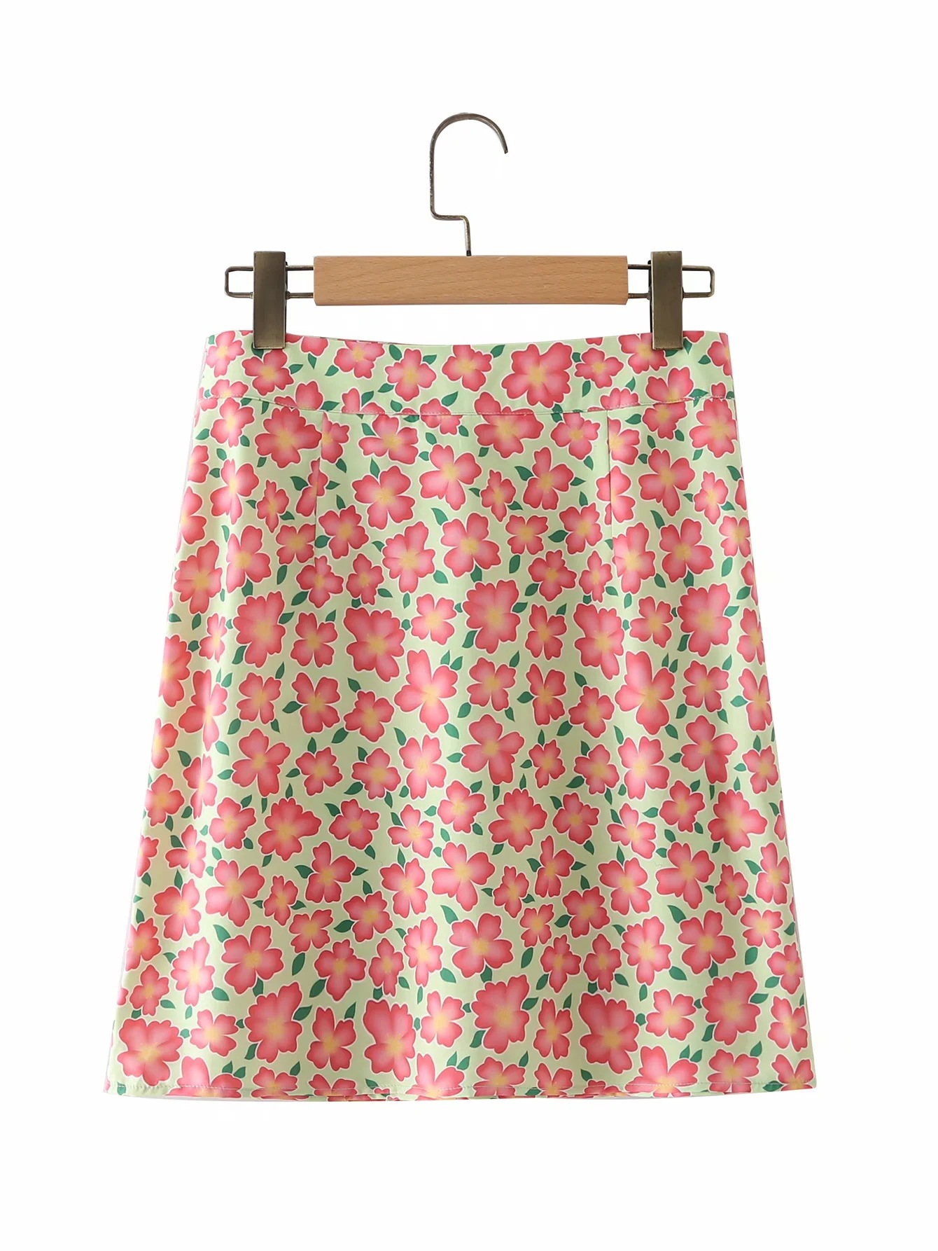 lace-up halter halter top & high-waist four-leaf clover printed skirt set NSAC60355