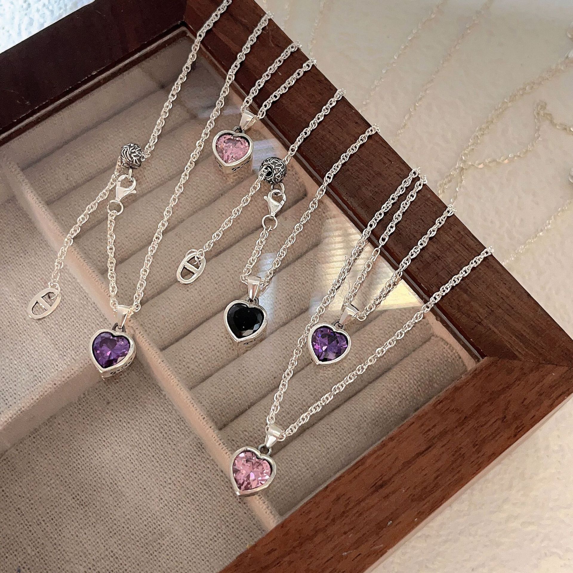 Daily Occasion 925 Sterling Silver Material 925 Sterling Silver Zircon Inlay Heart Shape Pendant Necklace