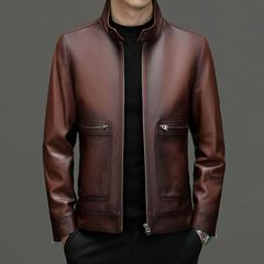 2024秋の頭層の羊の皮の皮の服の男性の新型のファッションの立襟の修身の皮のジャケットの潮