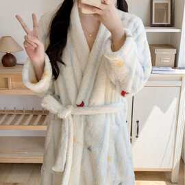 韩国ins女士秋冬新品韩系简约舒适睡衣休闲宽松慵懒睡袍家居服女