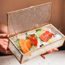 式和风刺身盒子高颜值酒店餐具复古带盖子玻璃长方盒盘子日本料理