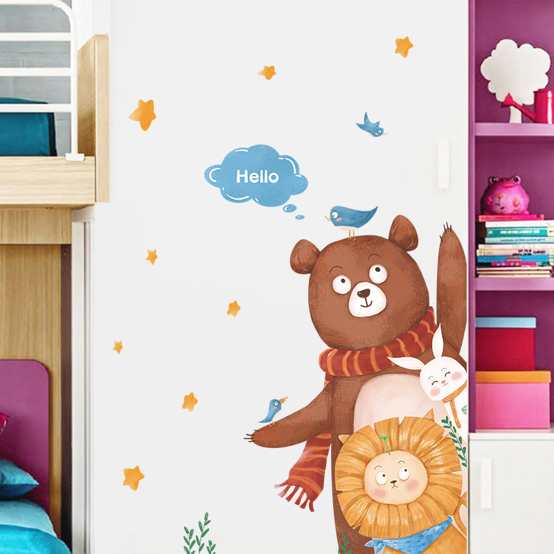 Cartoon Bear Lion Hello Children's Room Door Wall Sticker Wholesale Nihaojewelry display picture 5
