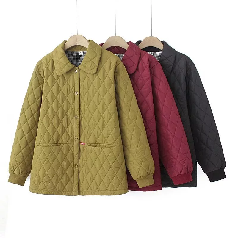 2024 Осень и зима водяной хлопчатобумажный костюм большой размер женская лацканная тонкая хлопчатобумажная одежда среднего и пожилого возраста толстая мама хлопчатобумажная куртка 8221