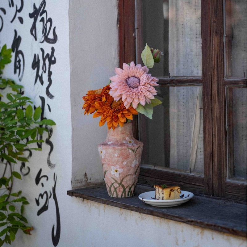 手绘粉釉黄釉花卉景德镇陶瓷花瓶油画花瓶手工陶艺干花装饰小花器|undefined