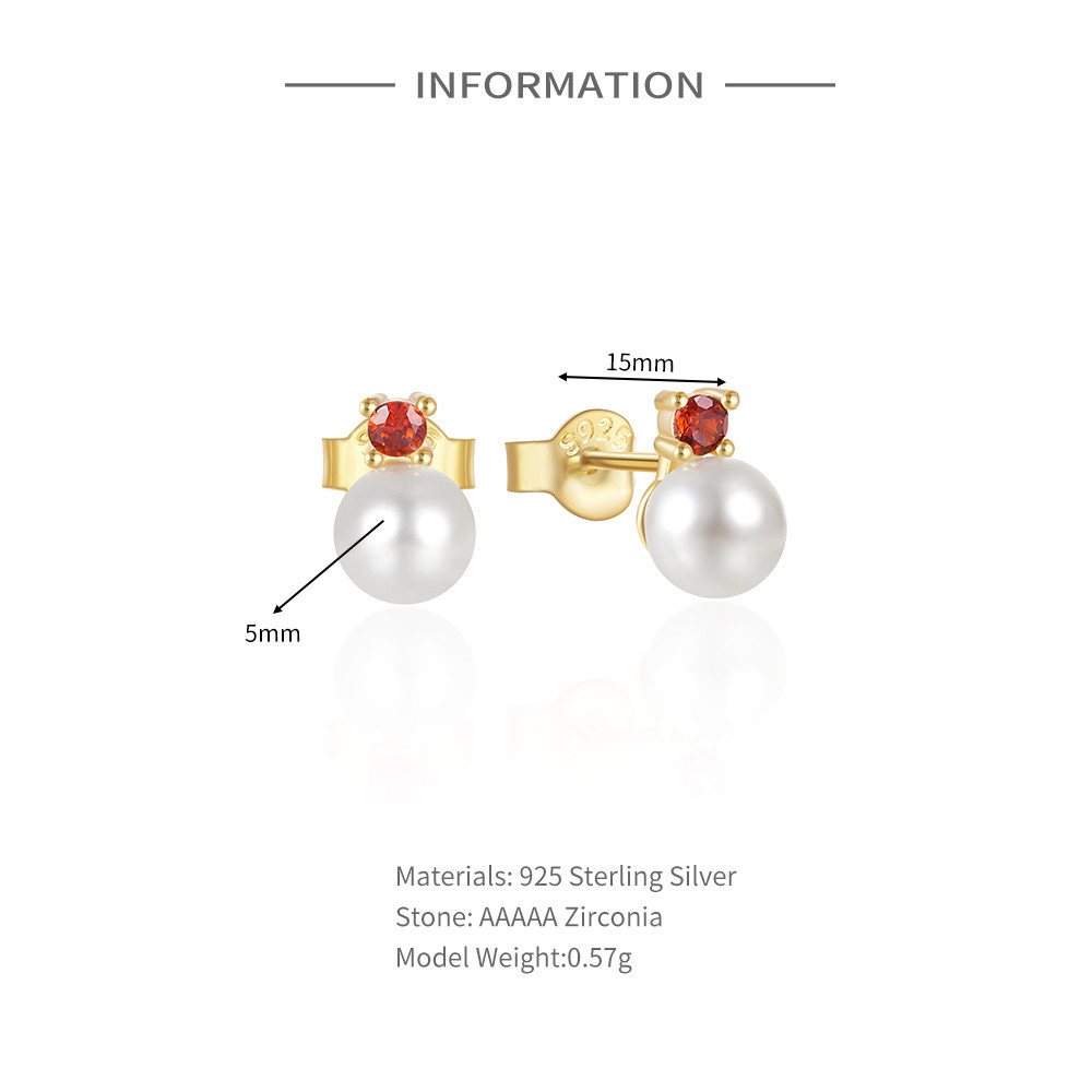 2g Weight Pearl, Zircon Inlay Material Ear Studs Classification 1 Pair Quantity Daily Occasion 925 Sterling Silver Material Geometric Pattern Women's Gender Plating, Inlay Design Simple Style Style 1 Pair 925 Sterling Silver Pearl Zircon Geometric Ear Studs 6