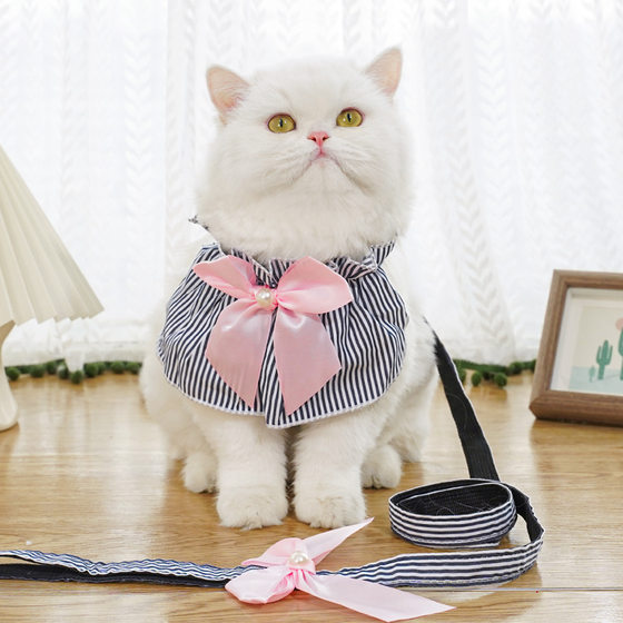 Dog cat blue striped dog scarf out traction rope chest strap dog walking cat clothes pet supplies wholesale