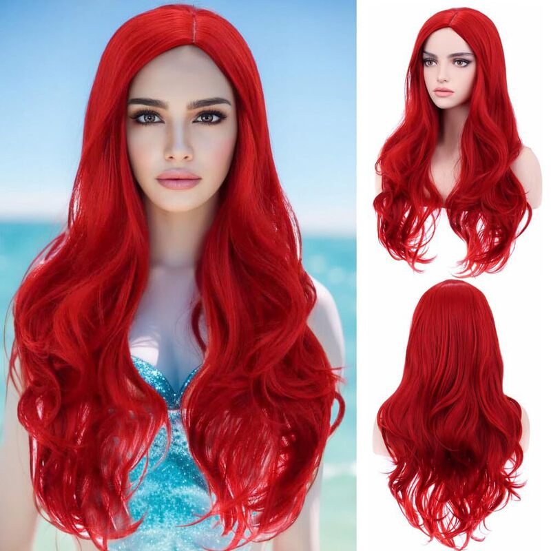 Mengfei Ariel Mermaid Princess cos Wig Explosions Cross-border Hot Selling Europe and America Big Wave Big Red Long Curly Hair